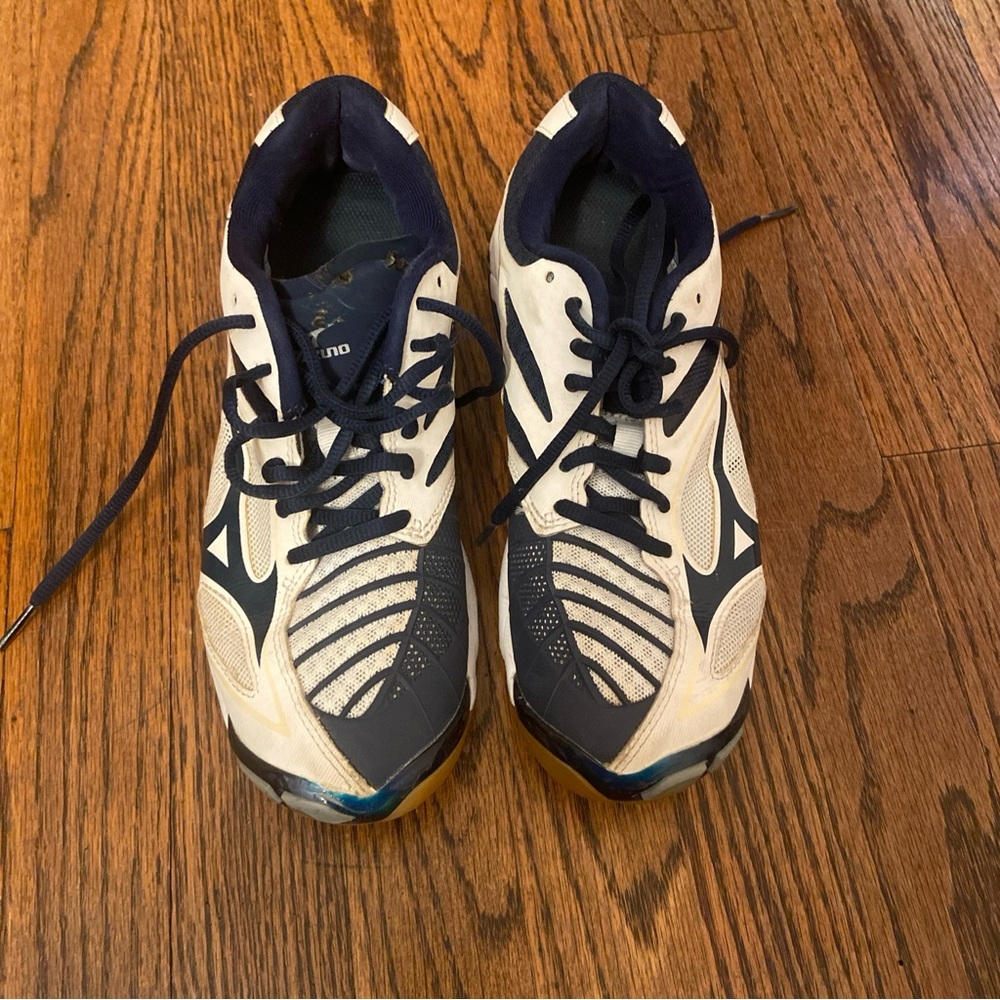 Mizuno White and Blue Volleyball Shoes